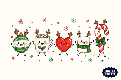 Cute Christmas Doodle PNG, Hot Cocoa Candy Cane Ornament Holiday Sublimation Design