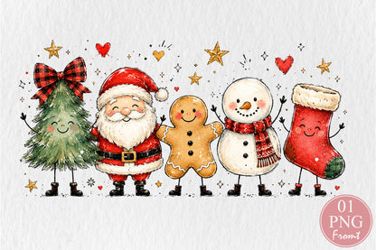 Christmas Doodle Characters PNG Santa Tree Gingerbread Snowman Stocking Sublimation