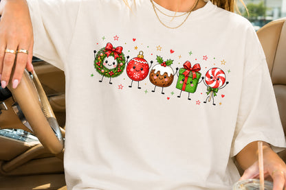 Cute Christmas Doodle Characters PNG Wreath Ornament Pudding Gift Lollipop Sublimation