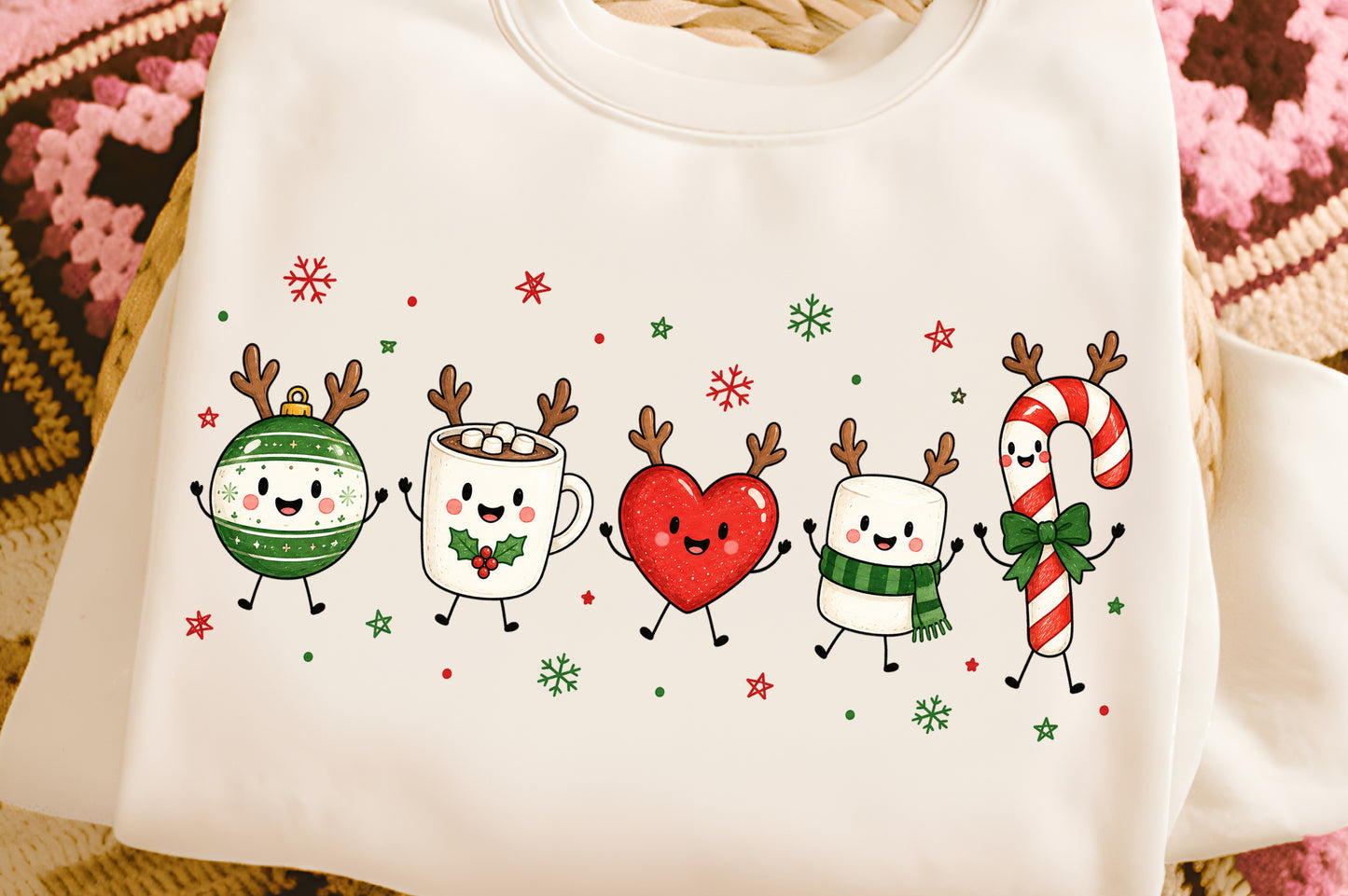 Cute Christmas Doodle PNG, Hot Cocoa Candy Cane Ornament Holiday Sublimation Design