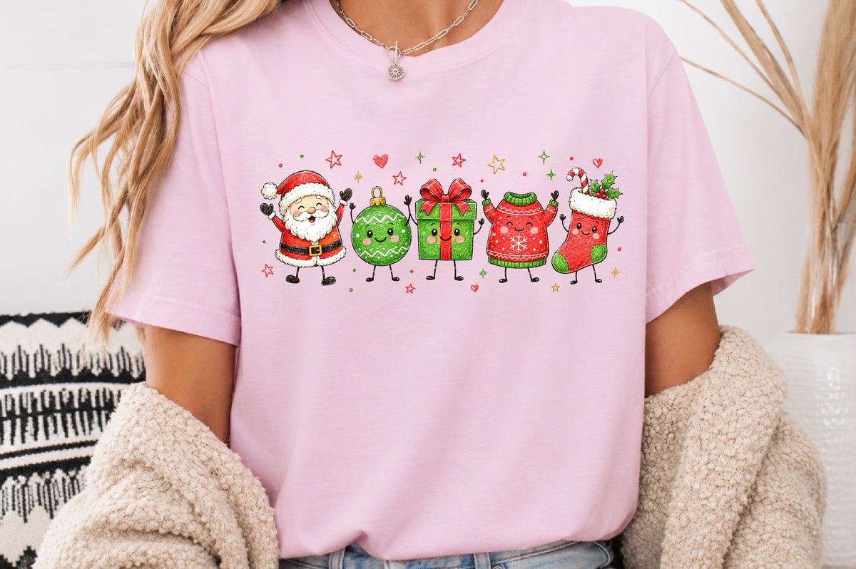 Cute Christmas Doodle Characters PNG Santa Ornament Gift Sweater Stocking Sublimation