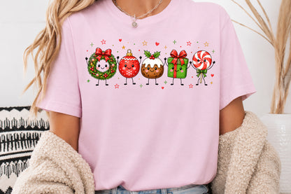 Cute Christmas Doodle Characters PNG Wreath Ornament Pudding Gift Lollipop Sublimation