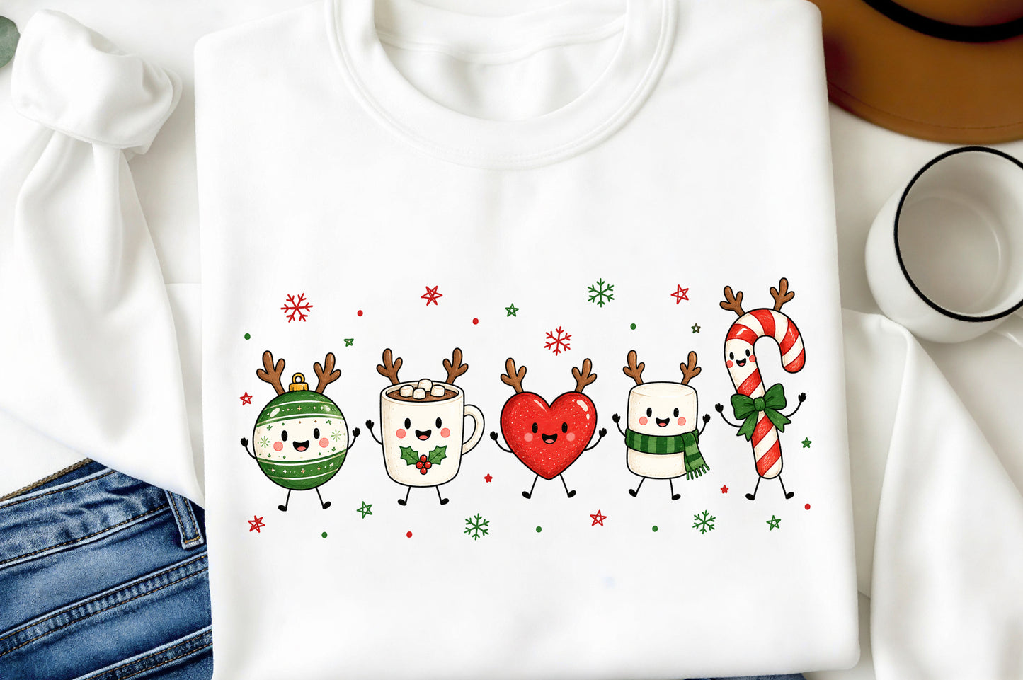 Cute Christmas Doodle PNG, Hot Cocoa Candy Cane Ornament Holiday Sublimation Design