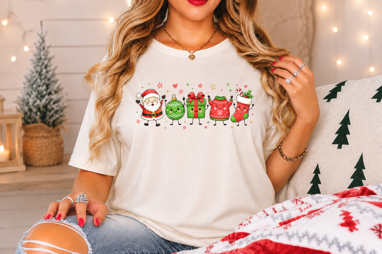 Cute Christmas Doodle Characters PNG Santa Ornament Gift Sweater Stocking Sublimation