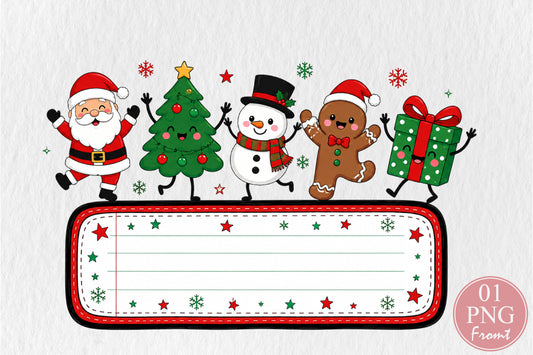 Cute Christmas Doodle Custom Name Sign PNG Santa Tree Snowman Gingerbread Gift Sublimation