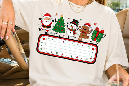 Cute Christmas Doodle Custom Name Sign PNG Santa Tree Snowman Gingerbread Gift Sublimation