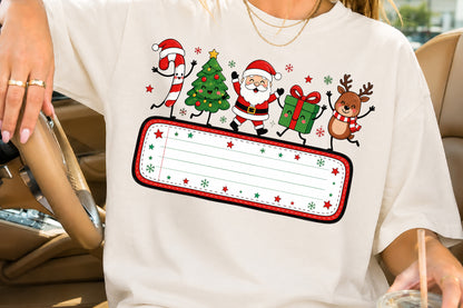 Cute Christmas Custom Name Sign PNG Candy Cane Tree Santa Gift Reindeer Sublimation