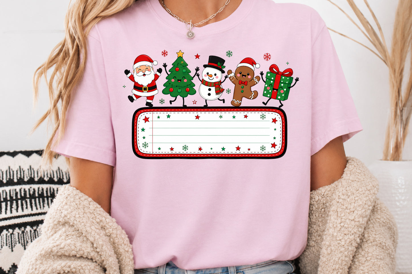 Cute Christmas Doodle Custom Name Sign PNG Santa Tree Snowman Gingerbread Gift Sublimation