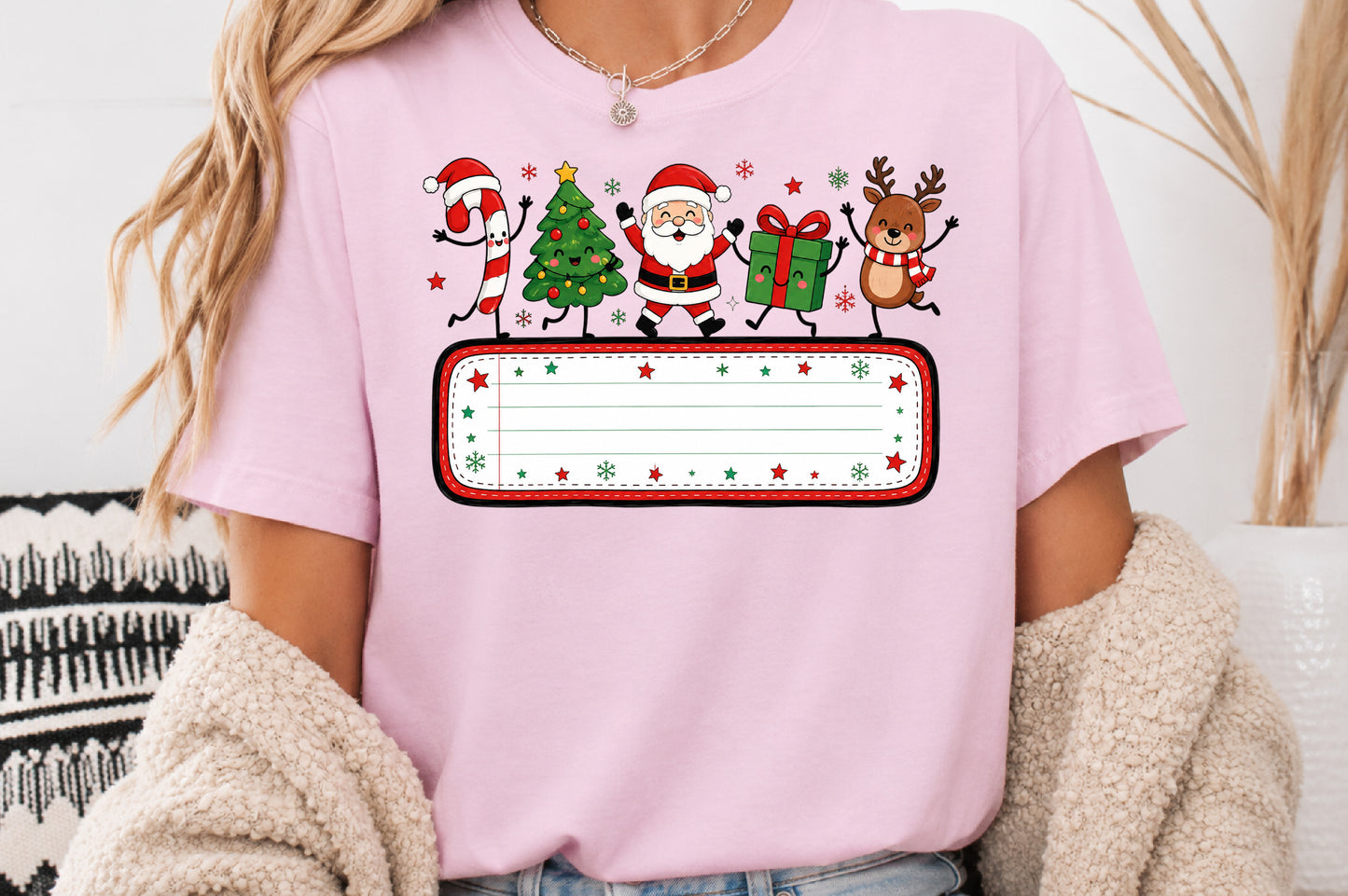 Cute Christmas Custom Name Sign PNG Candy Cane Tree Santa Gift Reindeer Sublimation