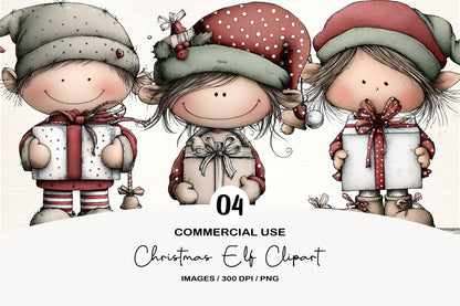 Christmas Elf Clipart PNG Bundle | Cute Watercolor Holiday Elf Clipart