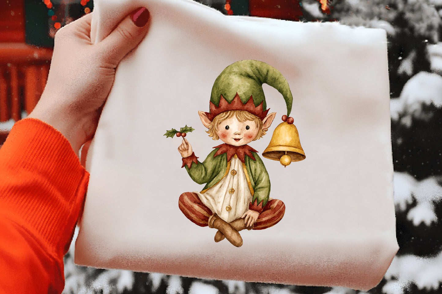 Christmas Elf Watercolor Clipart PNG Bundle | Cute Holiday Elf Clipart