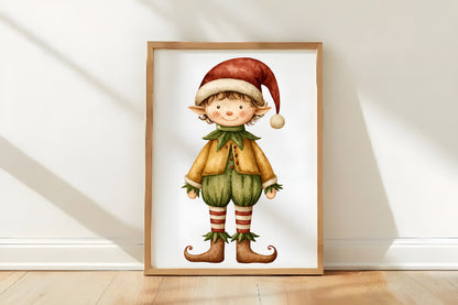 Christmas Elf Watercolor Clipart PNG Bundle | Cute Holiday Elf Clipart
