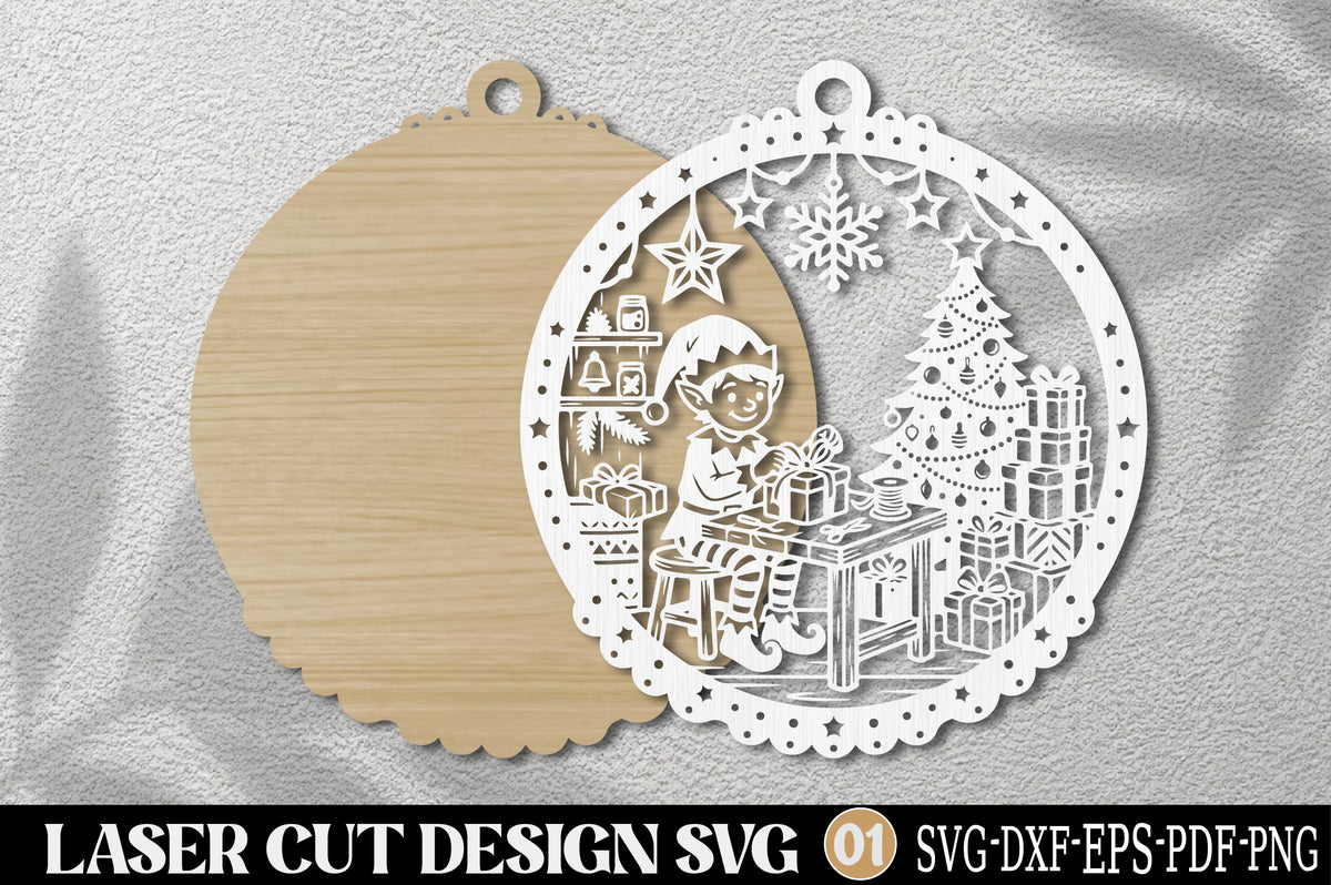 Christmas Elf Workshop Laser Cut SVG | Christmas Elf Ornament SVG Design