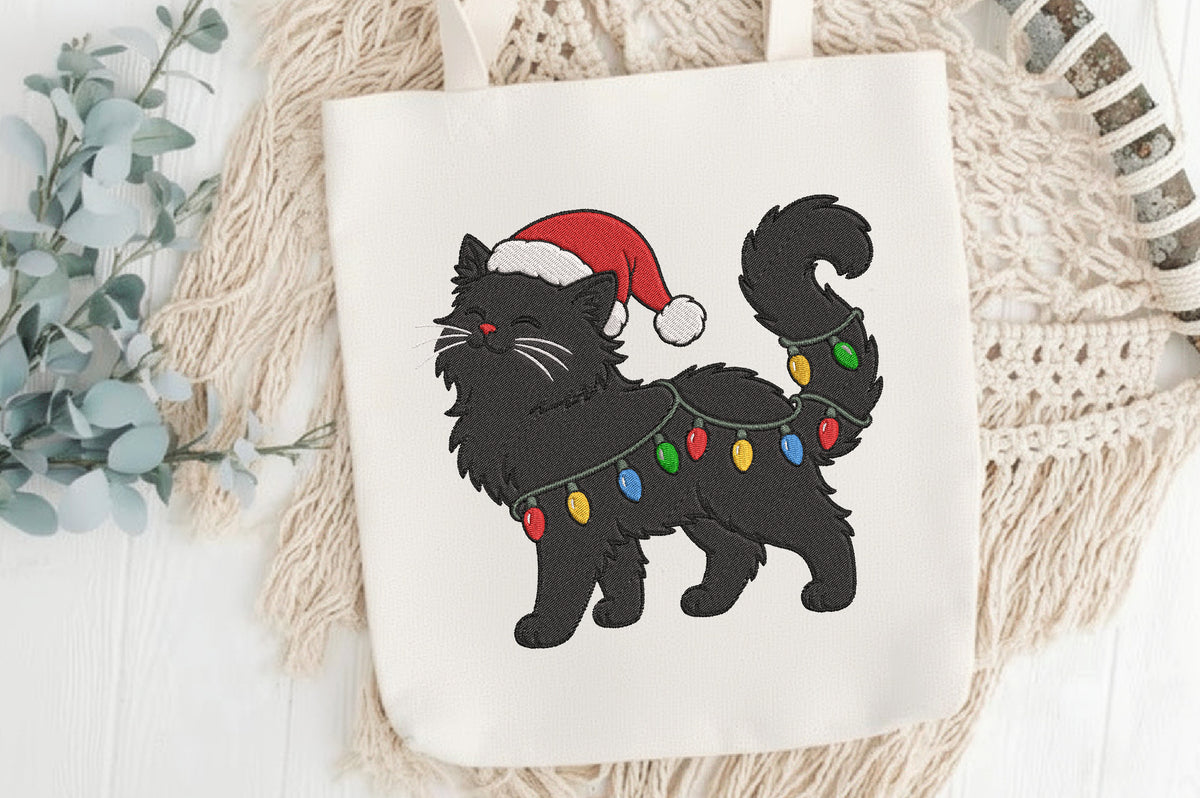 Christmas Embroidery Designs Cat – Cute Christmas Cat Machine Embroidery Pattern, Festive Holiday Cat Embroidery Design