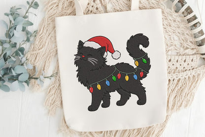 Christmas Embroidery Designs Cat – Cute Christmas Cat Machine Embroidery Pattern, Festive Holiday Cat Embroidery Design