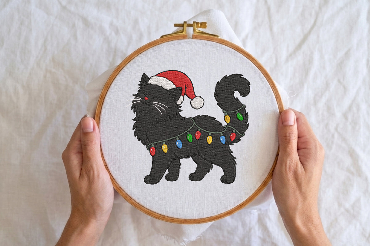 Christmas Embroidery Designs Cat – Cute Christmas Cat Machine Embroidery Pattern, Festive Holiday Cat Embroidery Design