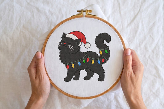 Christmas Embroidery Designs Cat – Cute Christmas Cat Machine Embroidery Pattern, Festive Holiday Cat Embroidery Design