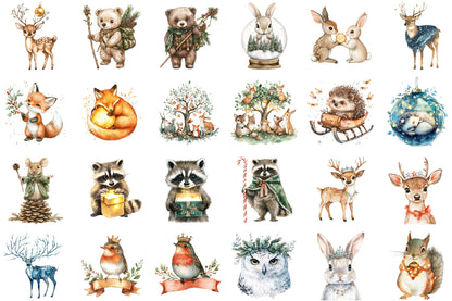 Christmas Enchanted Forest Animals PNG Clipart Bundle