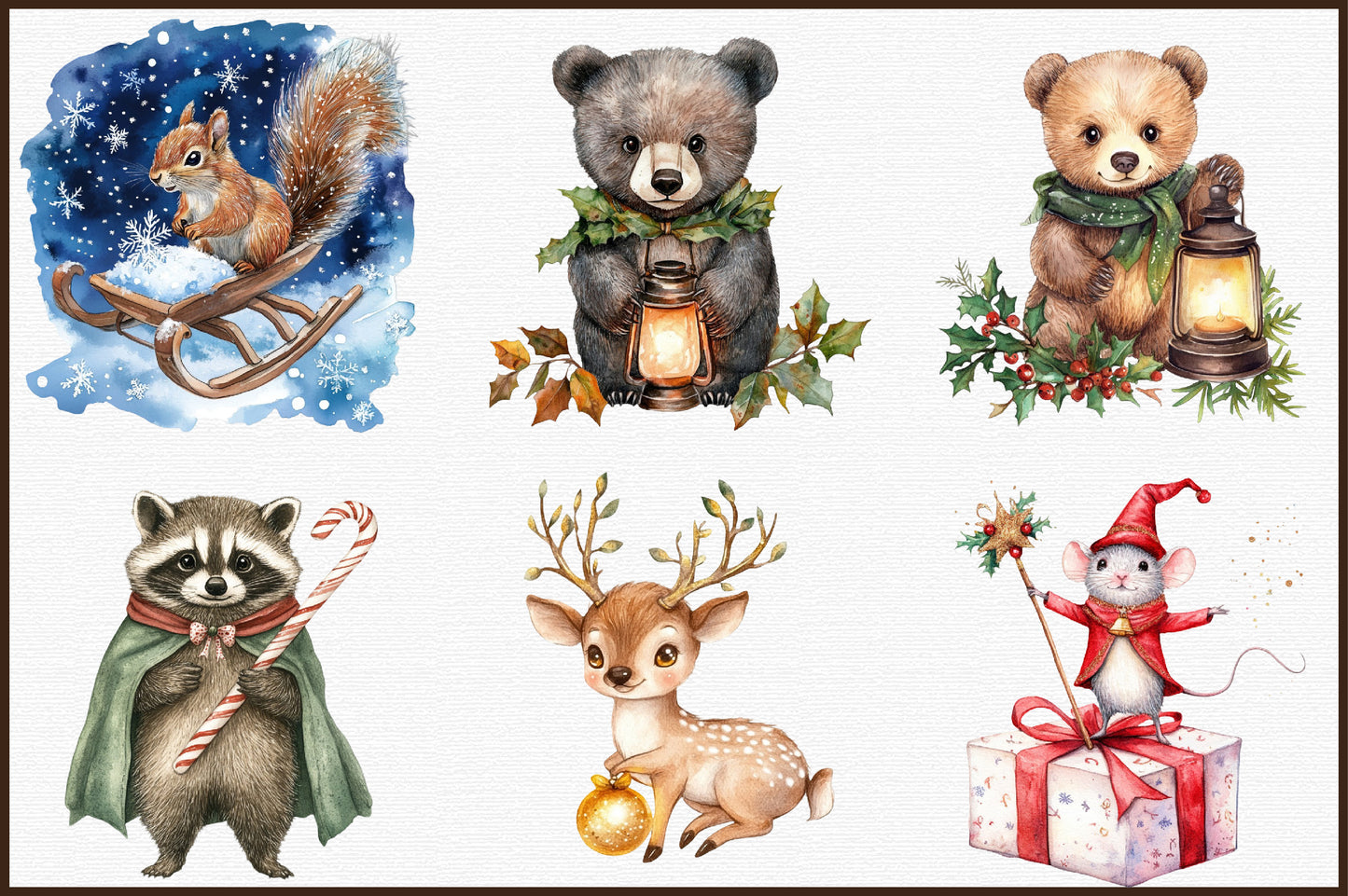 Christmas Enchanted Forest Animals PNG Clipart Bundle