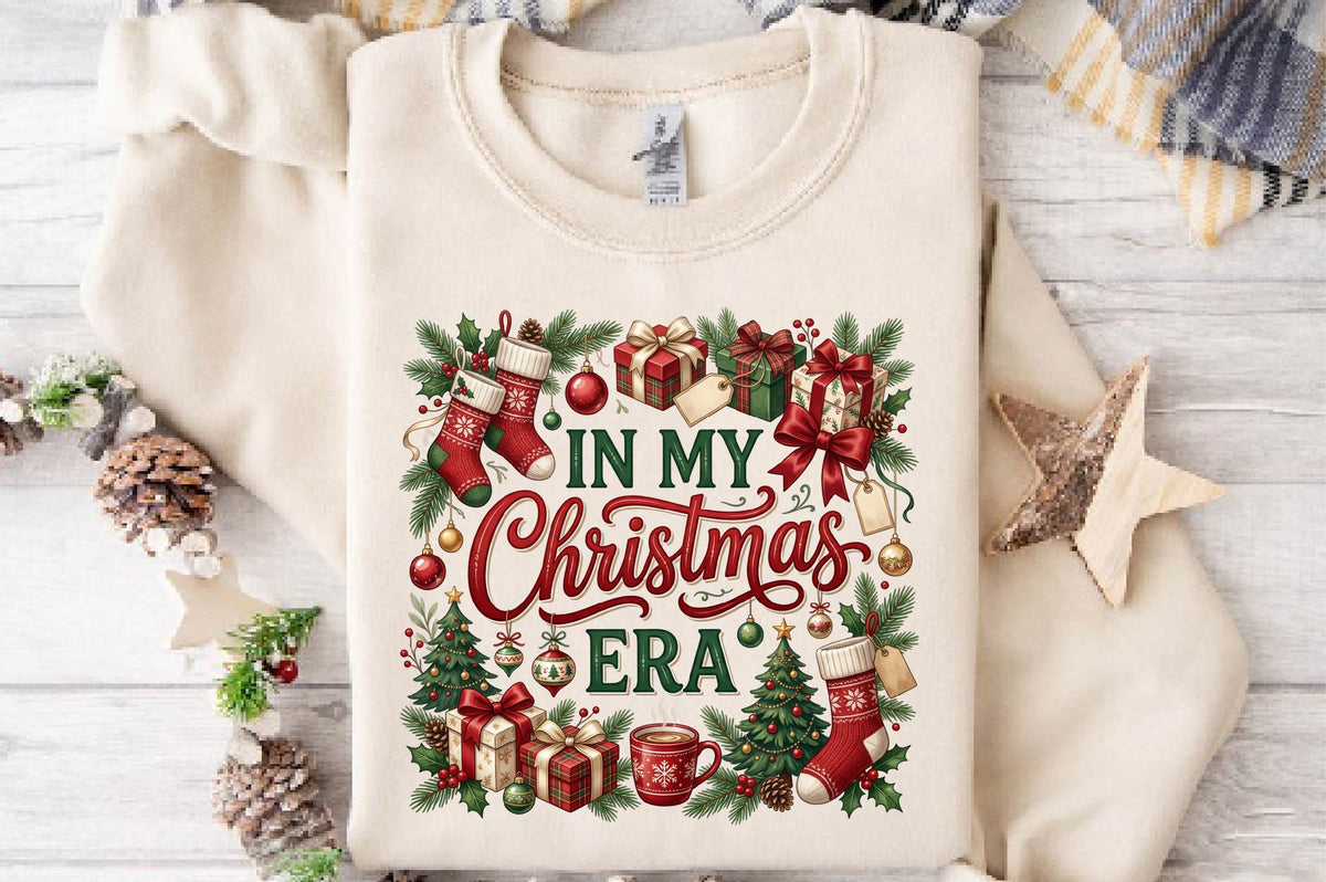 In My Christmas Era PNG, Christmas Stockings Gift Sublimation Design, Holiday Christmas Tree Presents PNG
