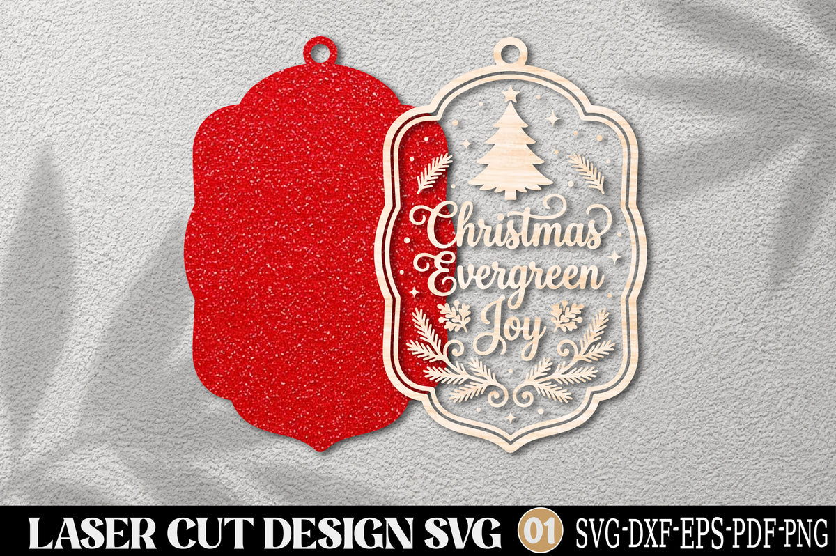 Christmas Evergreen Joy Laser Cut SVG | Christmas Ornament Cut File
