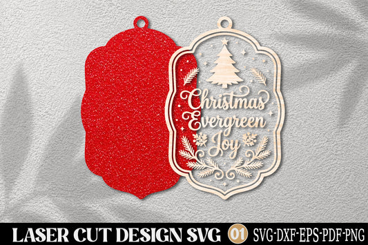 Christmas Evergreen Joy Laser Cut SVG | Christmas Ornament Cut File