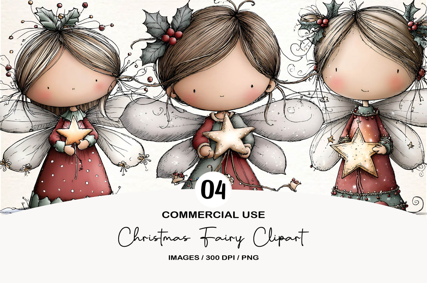 Christmas Fairy Clipart PNG Bundle | Cute Watercolor Holiday Fairy Clipart