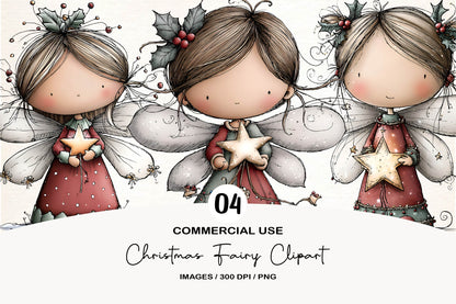 Christmas Fairy Clipart PNG Bundle | Cute Watercolor Holiday Fairy Clipart