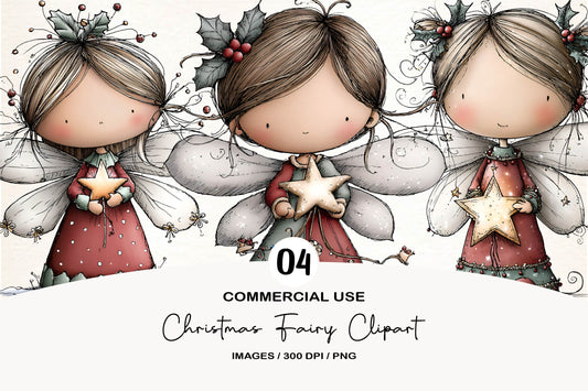 Christmas Fairy Clipart PNG Bundle | Cute Watercolor Holiday Fairy Clipart