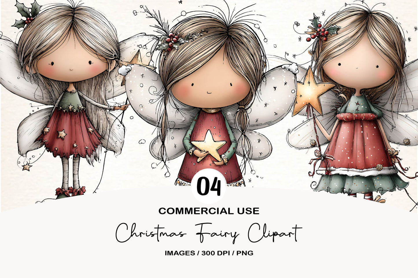 Christmas Fairy Clipart PNG Bundle | Magical Watercolor Holiday Fairy Clipart