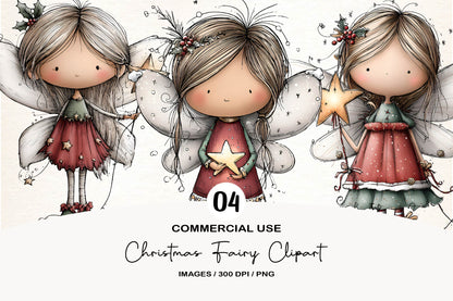 Christmas Fairy Clipart PNG Bundle | Magical Watercolor Holiday Fairy Clipart