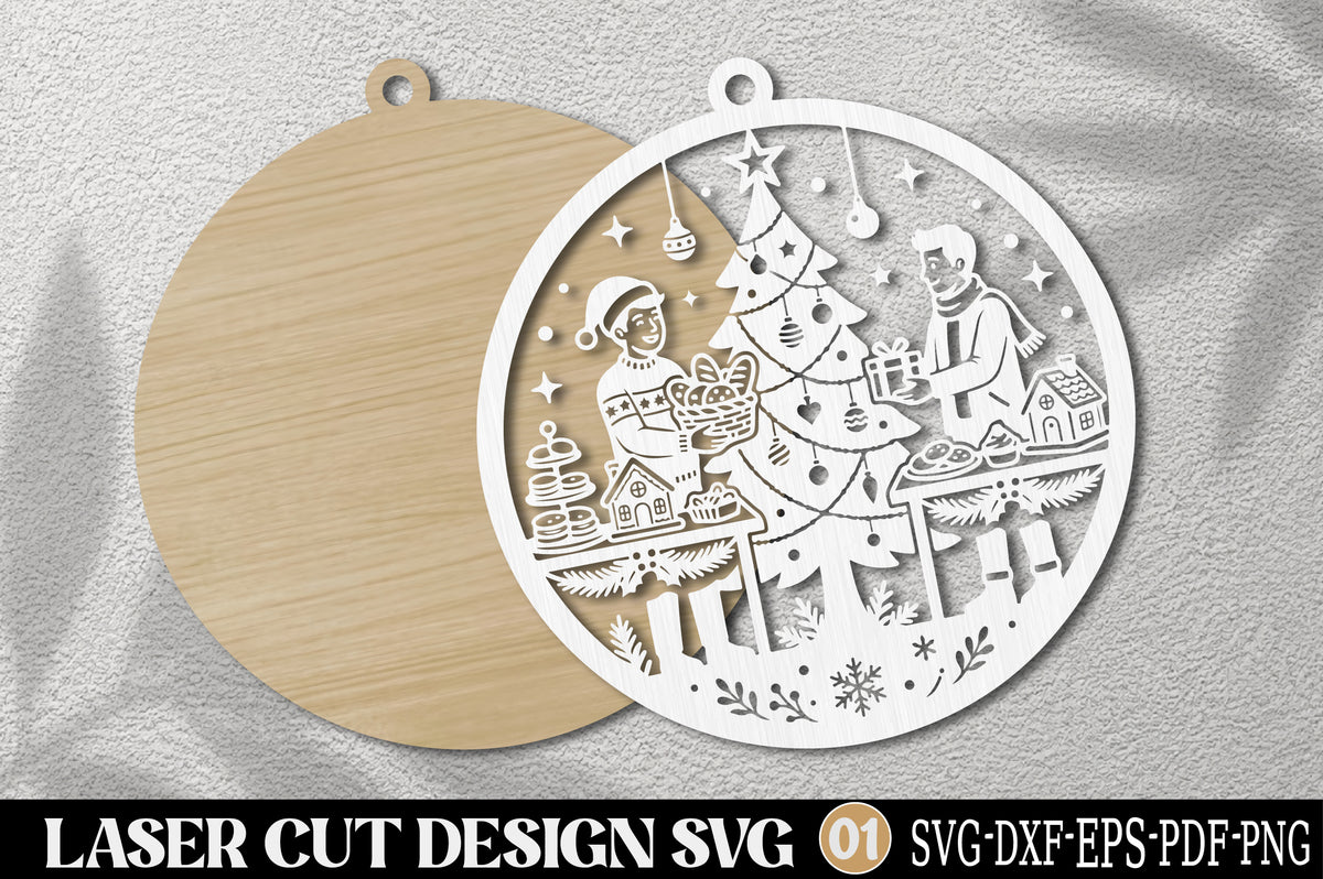 Christmas Family Gathering Laser Cut SVG | Christmas Tree Ornament SVG Design