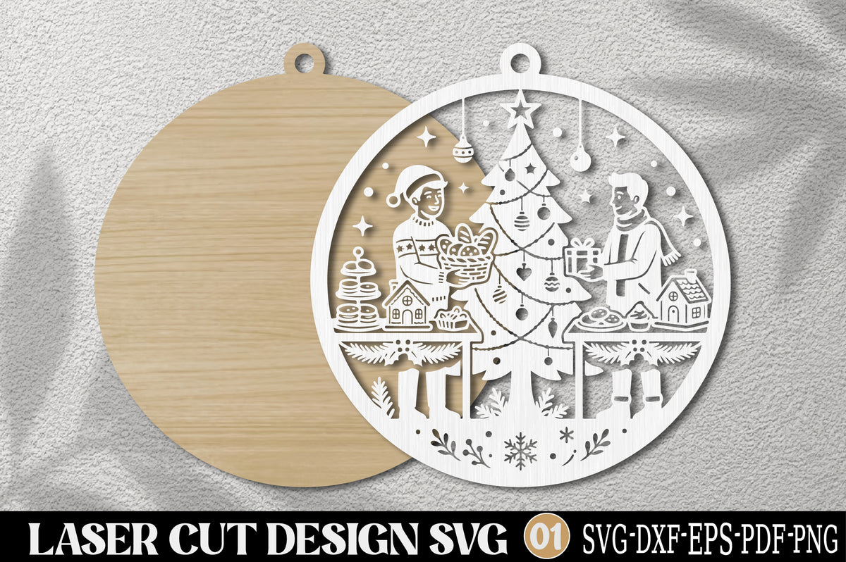 Christmas Family Gathering Laser Cut SVG | Christmas Family Ornament SVG
