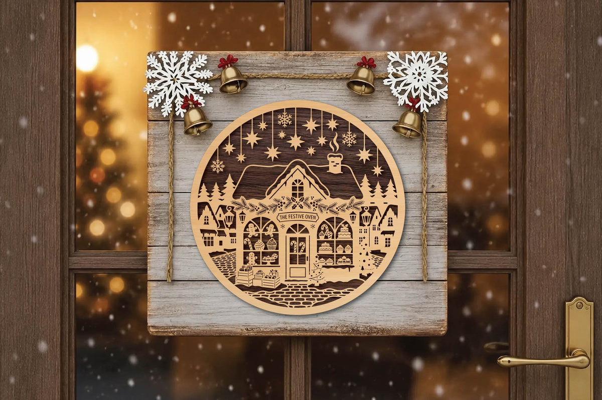 Christmas Festive Bakery Shop Laser Cut SVG, Holiday Bakery Ornament Cut File