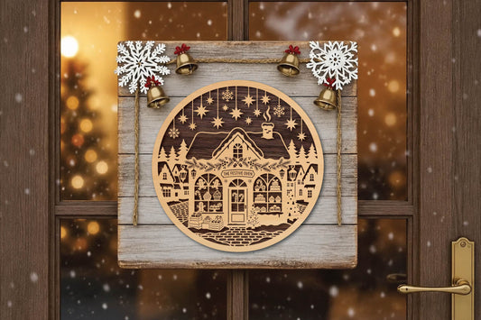 Christmas Festive Bakery Shop Laser Cut SVG, Holiday Bakery Ornament Cut File