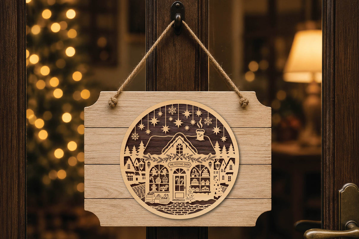 Christmas Festive Bakery Shop Laser Cut SVG, Holiday Bakery Ornament Cut File