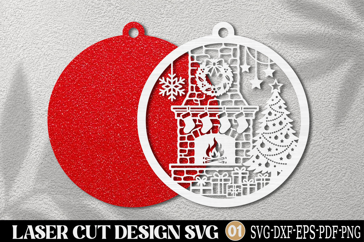 Christmas Fireplace Ornament Laser Cut SVG | Christmas Mantel Ornament SVG