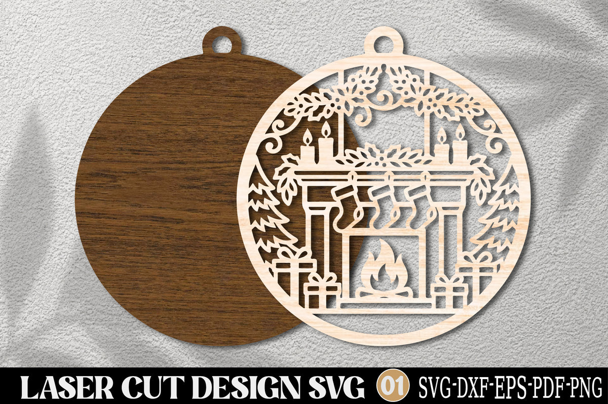 Christmas Fireplace Stocking Laser Cut SVG | Christmas Mantel Ornament SVG