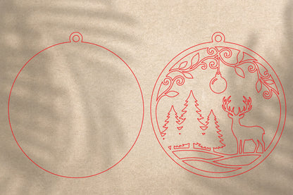 Christmas Forest Laser Cut SVG | Reindeer Pine Tree Christmas Ornament