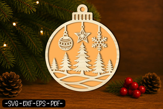 Christmas Forest Ornament Laser Cut SVG, Christmas Tree Ornament Cut File, Winter Forest Ornament SVG, Holiday Decor
