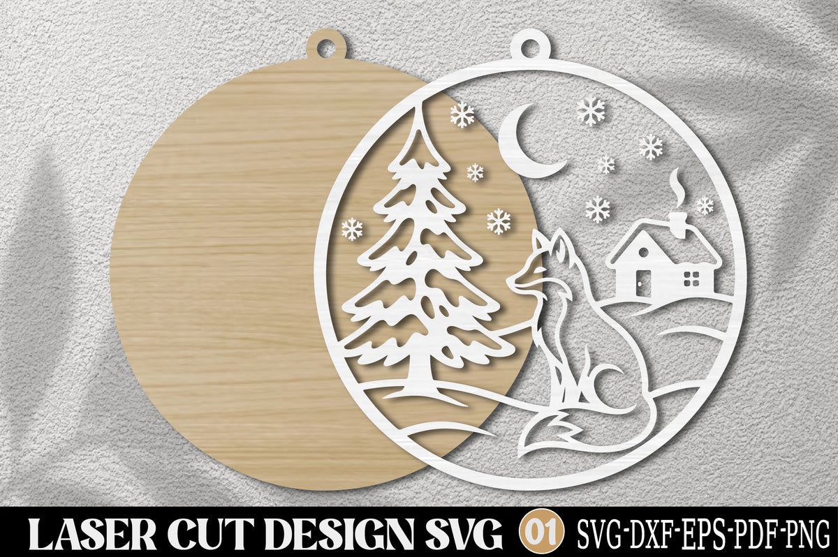 Christmas Fox Forest Laser Cut SVG | Woodland Christmas Ornament SVG