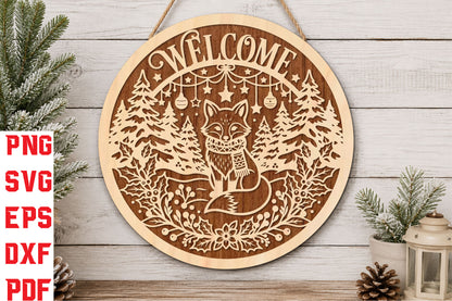 Christmas Fox Welcome Laser Cut SVG