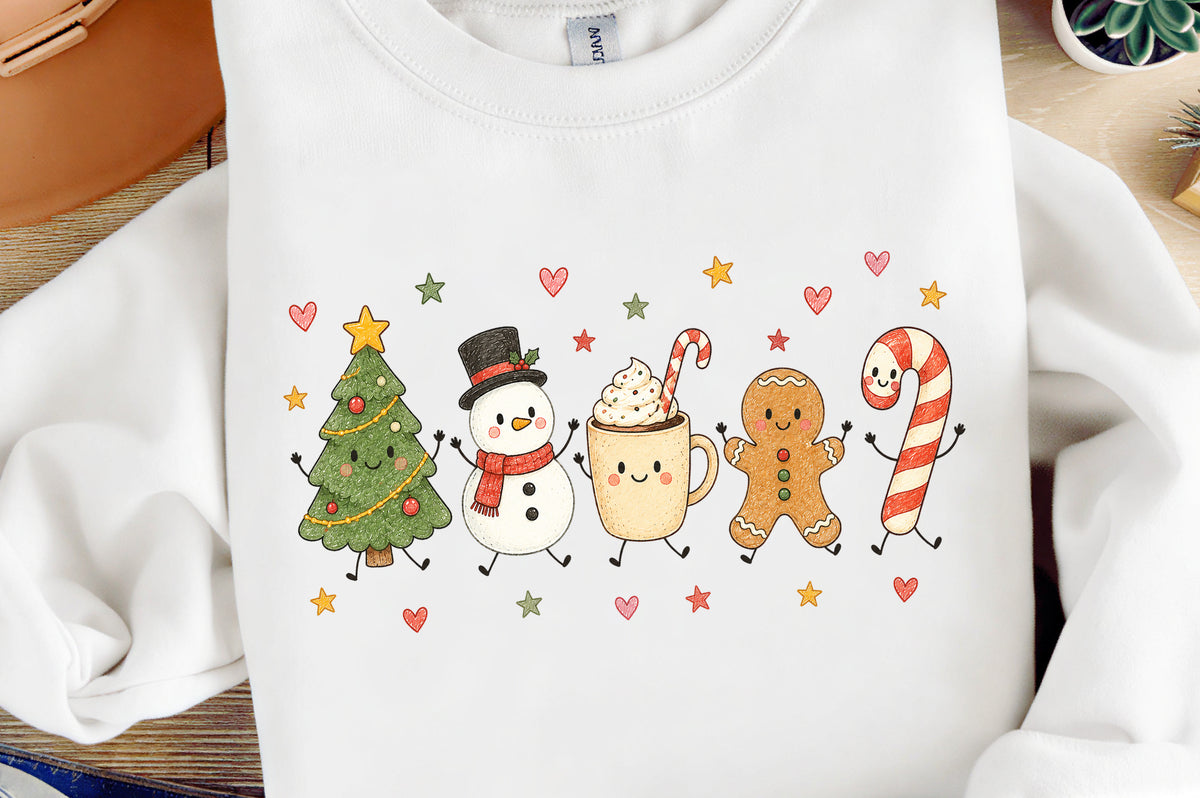 Cute Christmas Friends PNG, Snowman Christmas Tree Gingerbread Candy Cane Sublimation