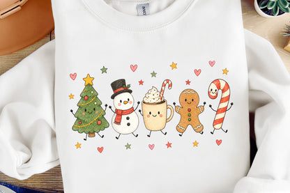 Cute Christmas Friends PNG, Snowman Christmas Tree Gingerbread Candy Cane Sublimation