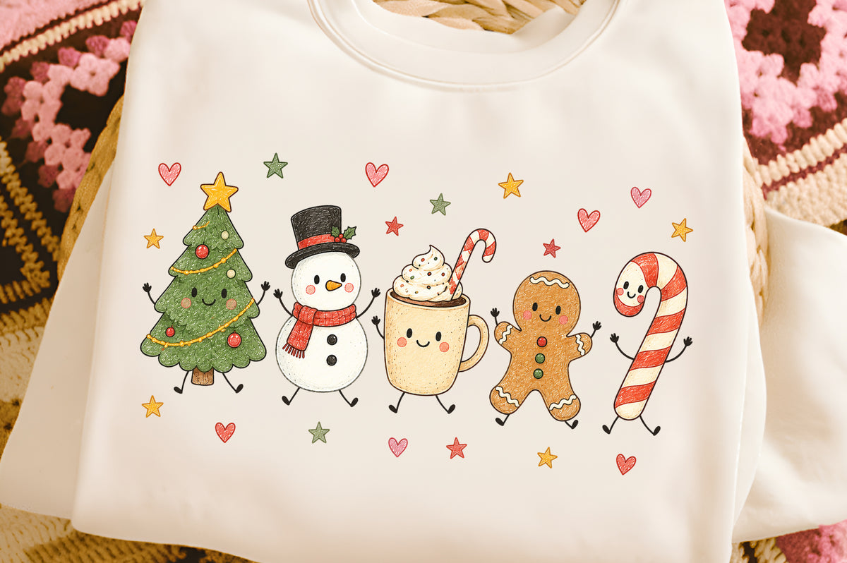 Cute Christmas Friends PNG, Snowman Christmas Tree Gingerbread Candy Cane Sublimation