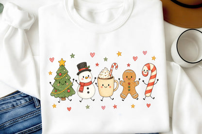 Cute Christmas Friends PNG, Snowman Christmas Tree Gingerbread Candy Cane Sublimation