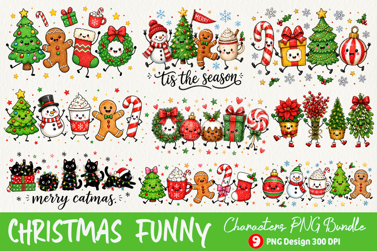 Christmas Funny Characters PNG Bundle Cute Christmas Sublimation Designs
