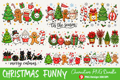 Christmas Funny Characters PNG Bundle Cute Christmas Sublimation Designs