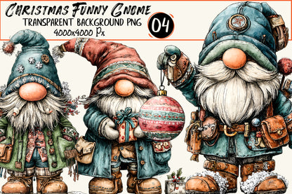 Christmas Funny Gnome Clipart PNG – 4 Designs
