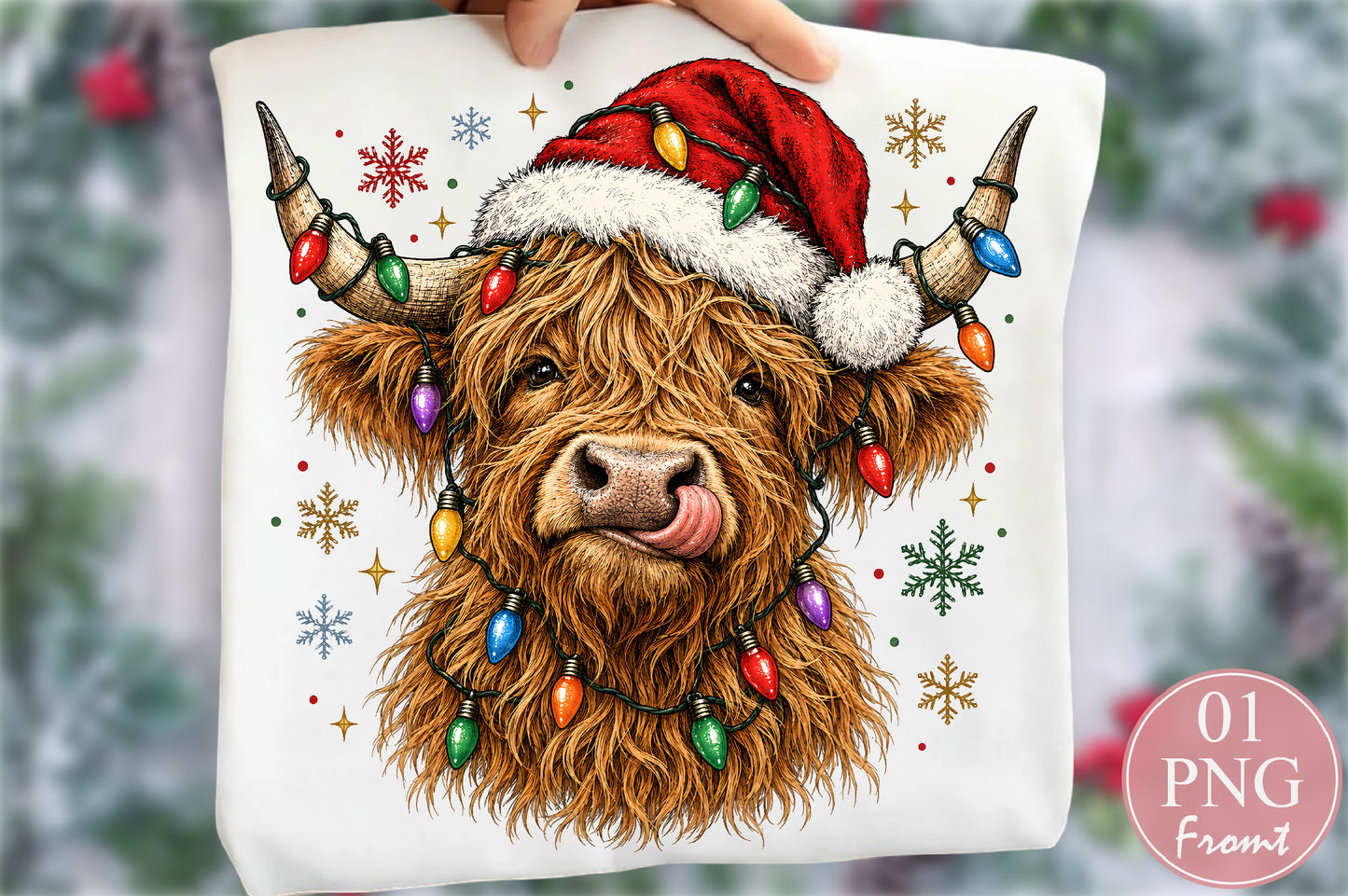 Funny Christmas Highland Cow PNG Clipart